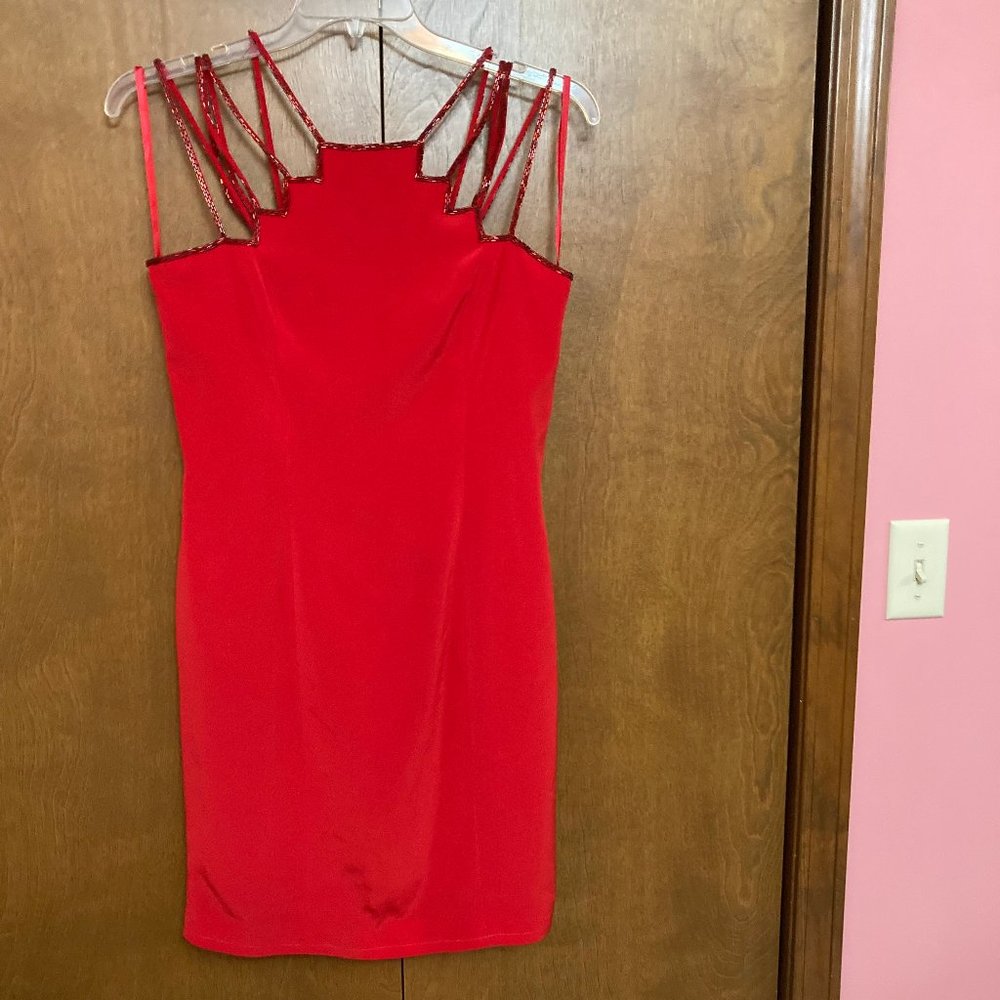 Beaded Red 8-Strap Cocktail Dress by Niteline (Della Roufogali)